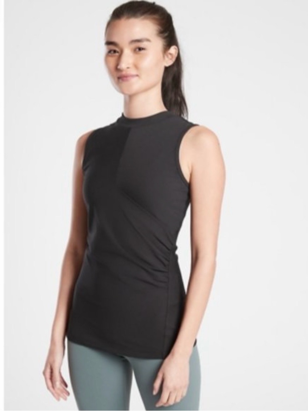 Athleta Bayview Powervita High Neck Ruched Tank Black